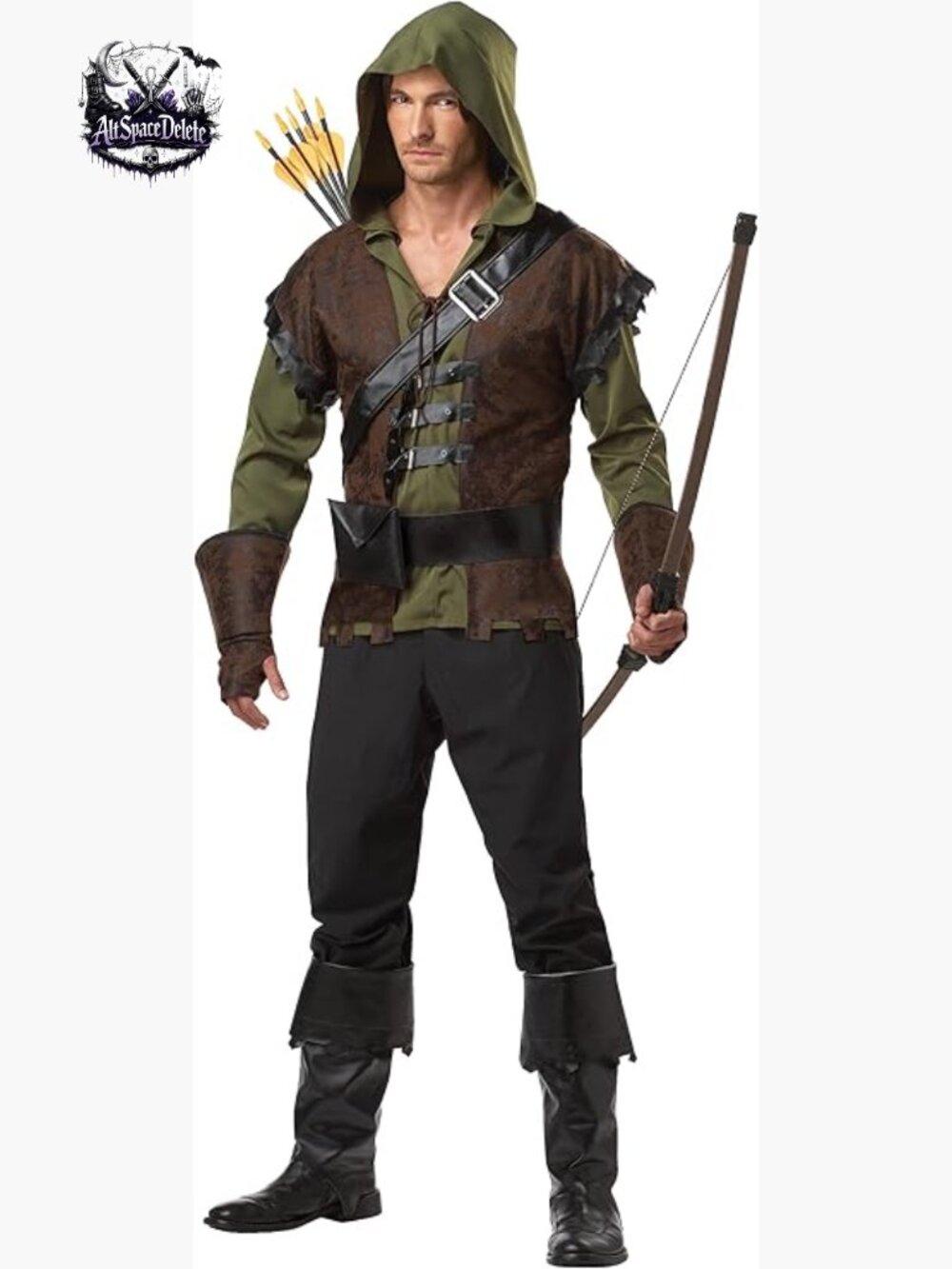 Men's Robin Hood Medieval Costume Shirt with Attached Vest Boot Covers